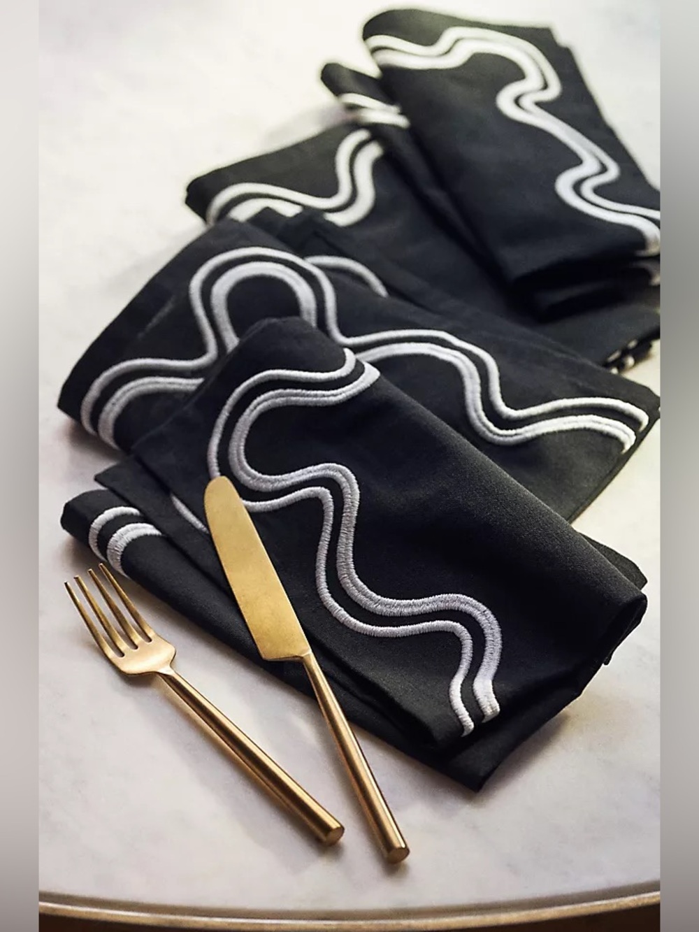 Anthropologie Madeline Embroidered Napkins Set of 4 Licorice
